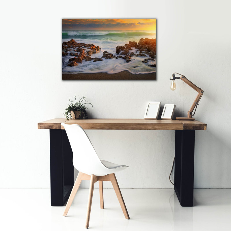 «Approche vague» par Patrick Zephyr, art mural sur toile, H 26 po x l 40 po x P 1,5 po