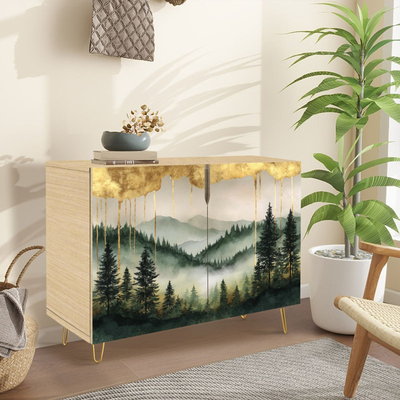 Buffet Buffet avec rangement Aquarelle verticale pin avec 2 portes pour le salon et la cuisine