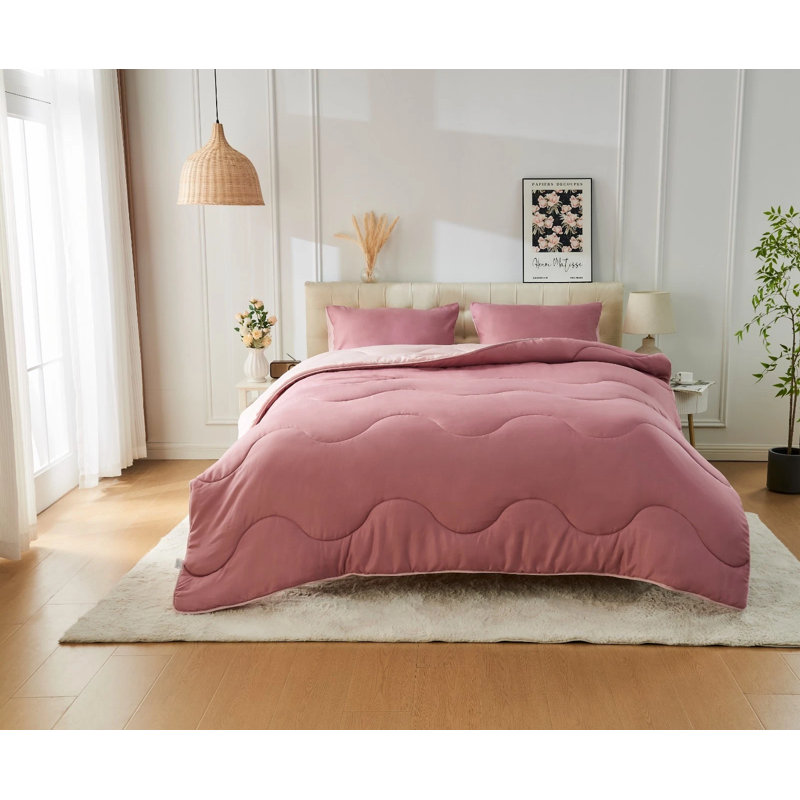 COVERLESS MICROFIBRE DUVET WAVE STITCHING, Double, Pink/Dark Pink