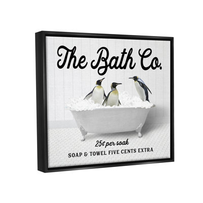 «Bubble Bathaign Penguins», art mural encadré sur toile flottante par lettré et doublé