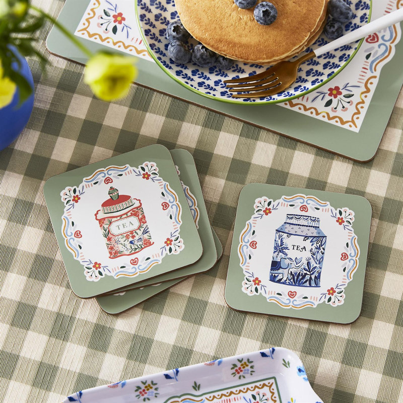 Tea Tins Square 4 Piece Coaster Set