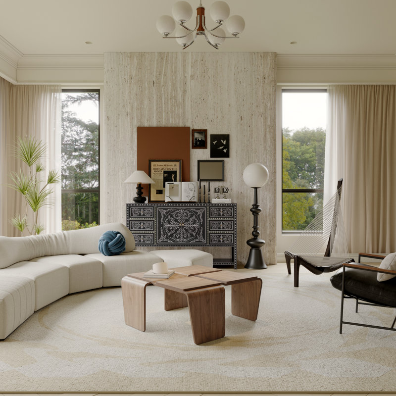29.5" Modern Modular Curved Solid Wood Coffee Table,Easy Assembly