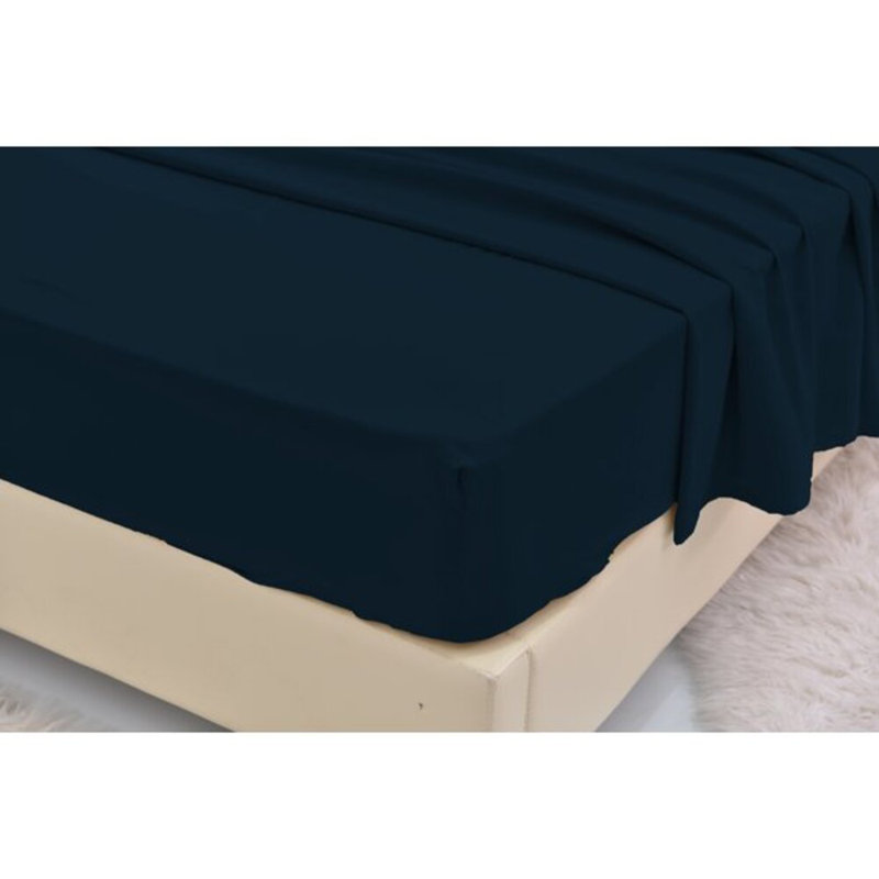 Ensemble de literie en rayonne de bambou, Ensemble de draps pour grand lit + un drap-housse , Bleu foncé