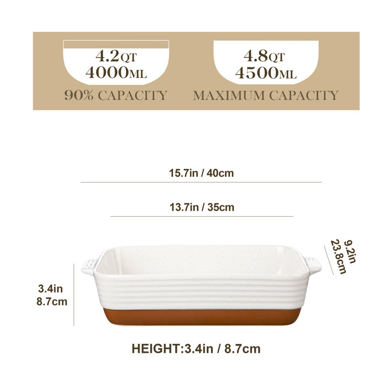 MALACASA Rectangle Stoneware Au Gratin Dish Bakeware
