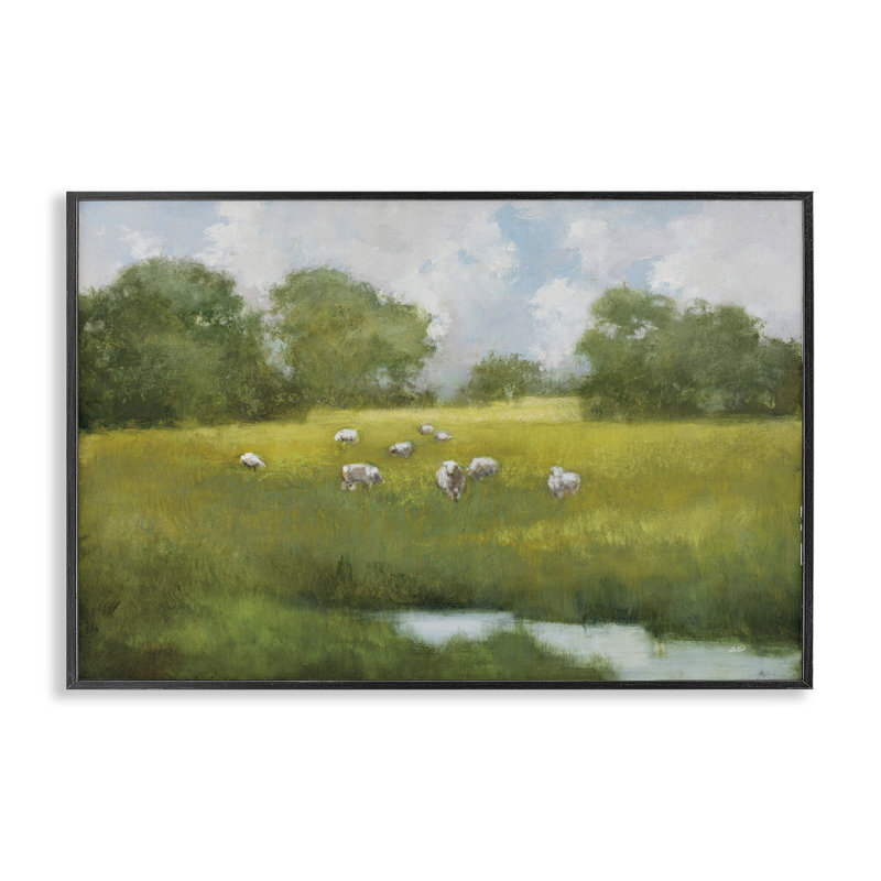 «Sun Grazing Sheep», estampe numérique par Julia Purinton, Giclée encadrée noir minuit, H 20 po x l 30 po