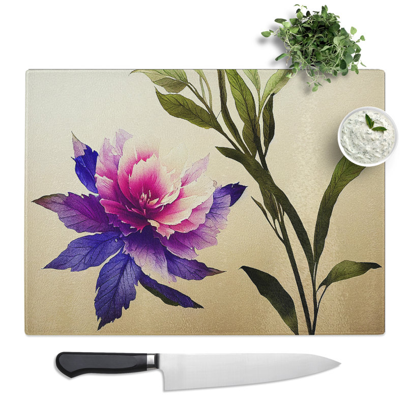 Enigmatic Watercolour Flowers  Glass Chopping Board