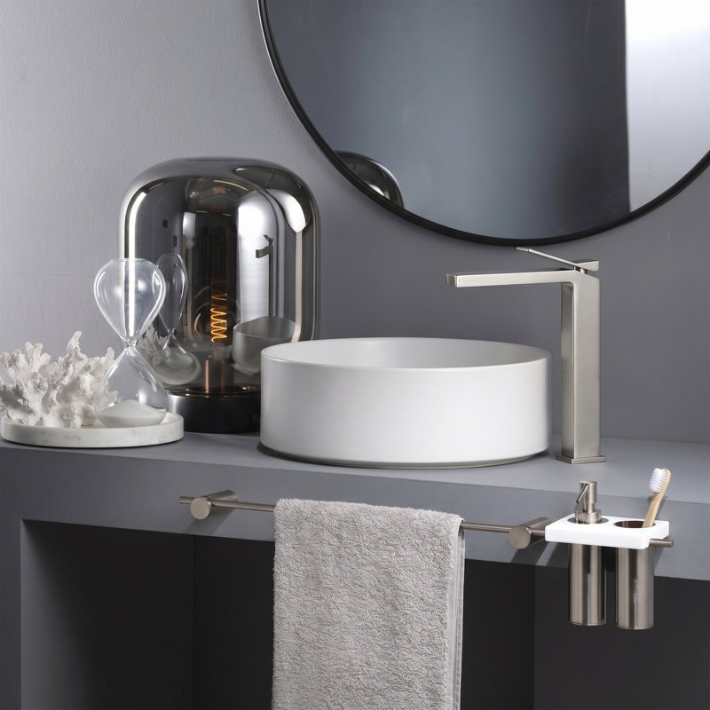 Robinet de lavabo vasque à poignée simple 11,7 "en laiton massif , Système de drainage non compris, Nickel brossé