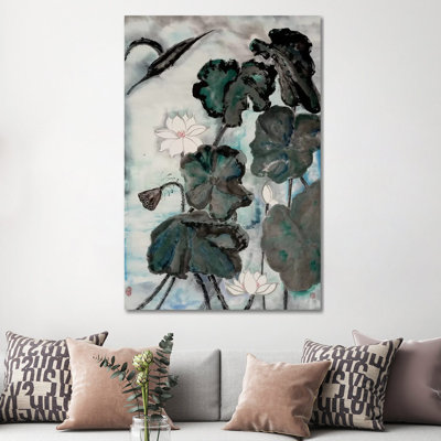 Lotus Study With Blue Green I by Nan Rae - Wrapped Canvas Painting