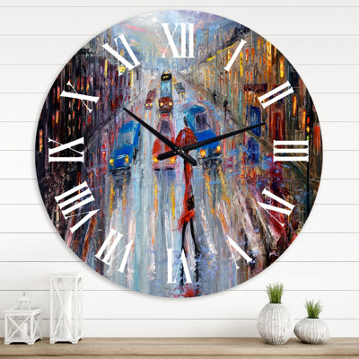 Woman In Red Crossing The Street - Traditional wall clock