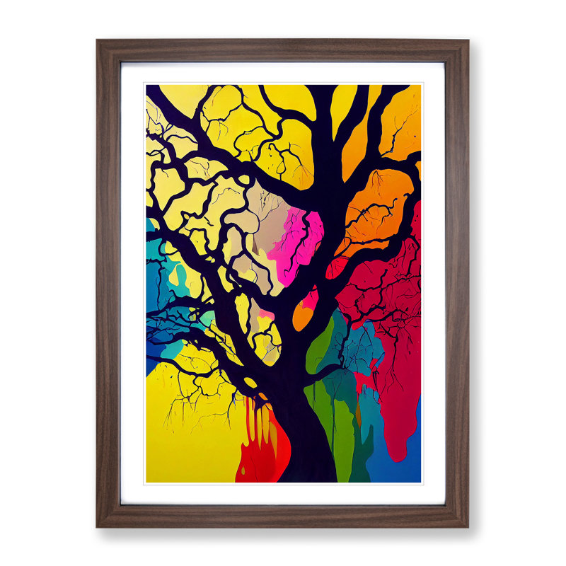 A Colourful Abstract Tree No.2 - Framed Print, 34cm H x 25cm W x 2cm D, Walnut