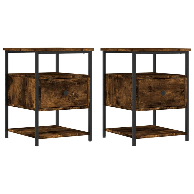 Agshin 40cm W Iron Bedside Table, Smoked Oak, Set of 2