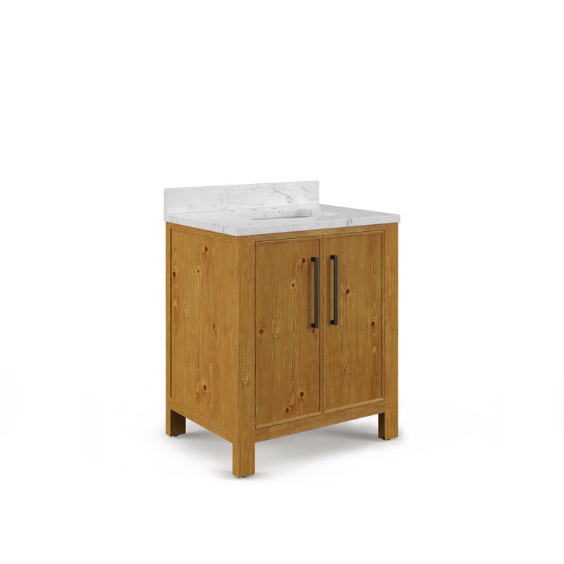 Meuble-lavabo autoportant en chêne Sierra de 30 po avec plateau en marbre blanc de Carrare Lattimore (assemblé)