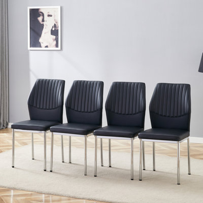 Ensemble de 4 chaises de salle à manger luxueuses en polyuréthane noir argenté: dossier ergonomique d'une hauteur de 36,7 pouces, convenant à plusieurs cas de figure. Ensemble de 4 chaises de salle à manger en polyuréthane noir à haute résilience.