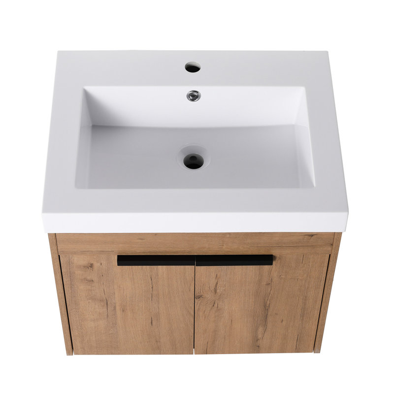Meuble-lavabo flottant avec lavabo en résine - Poignées modernes en métal à fermeture en douceur de 24 pouces
