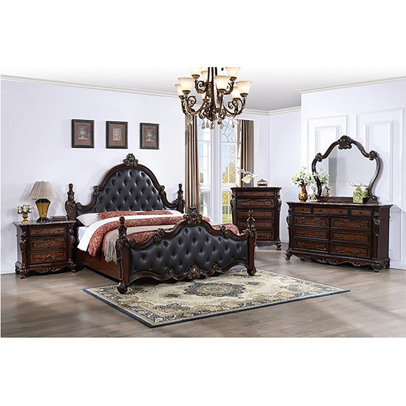 Granntam Upholstered Low Post Bed, King, Dark Cherry/Black