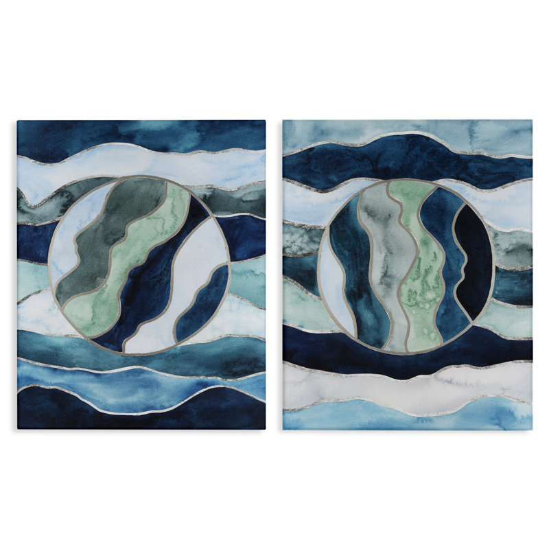  Nautical Stained Glass Style Abstract 2 PC Canvas Wall Art Set by Grace Popp, H 20 po x l 16 po
