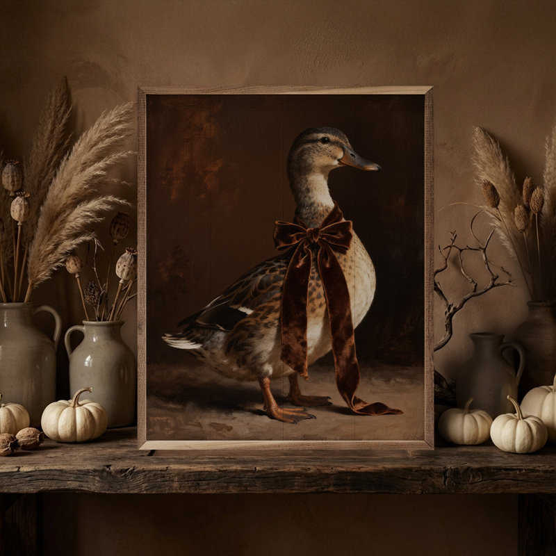Brown Velvet Bow Duck Looking Right, 10" H x 8" W