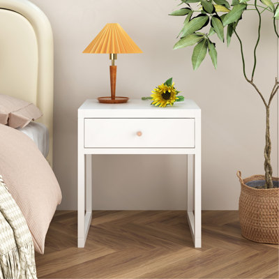 Modern Nightstand With Drawer, Minimalist Bedside Table With Wood Knob, Compact End Table For Bedroom, Apartment, Or Small Spaces, Easy Assembly by Red Barrel Studio