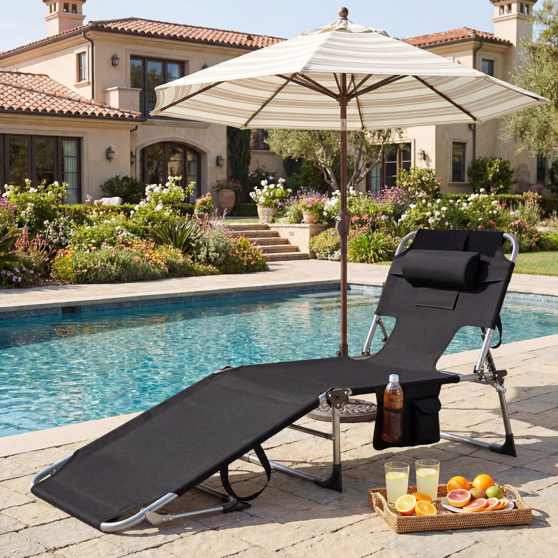 Ensemble de 2 chaises longues de plage Arlmont & Co., Noir, 2