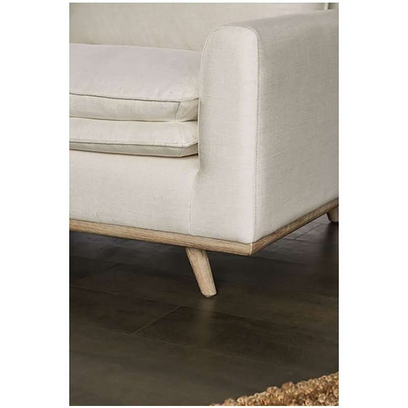 Dallyn Sofa, Linen White Cotton Linen Blend, Oak