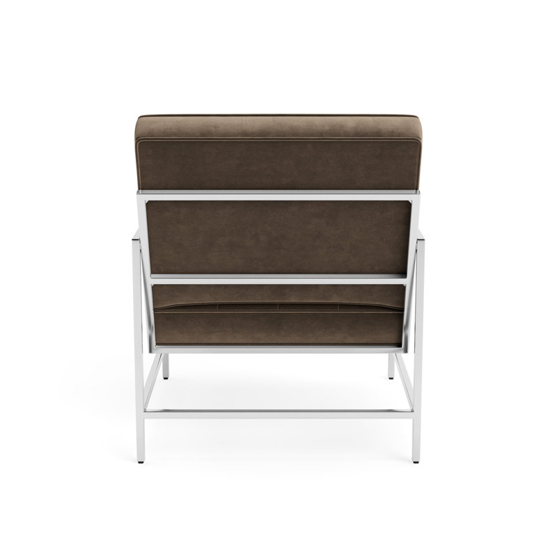 Major Arm Chair, Black, Performance Velvet - Otter, Polished Stainless Steel