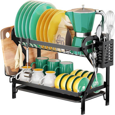 iMounTEK 2-Tier Dish Rack Drainer Organizer Set with Utensil Cup Holder Rack Swivel Spout