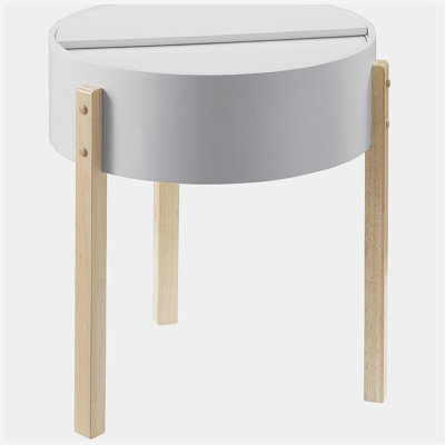 White and Natural Style Side Table with Hidden Storage