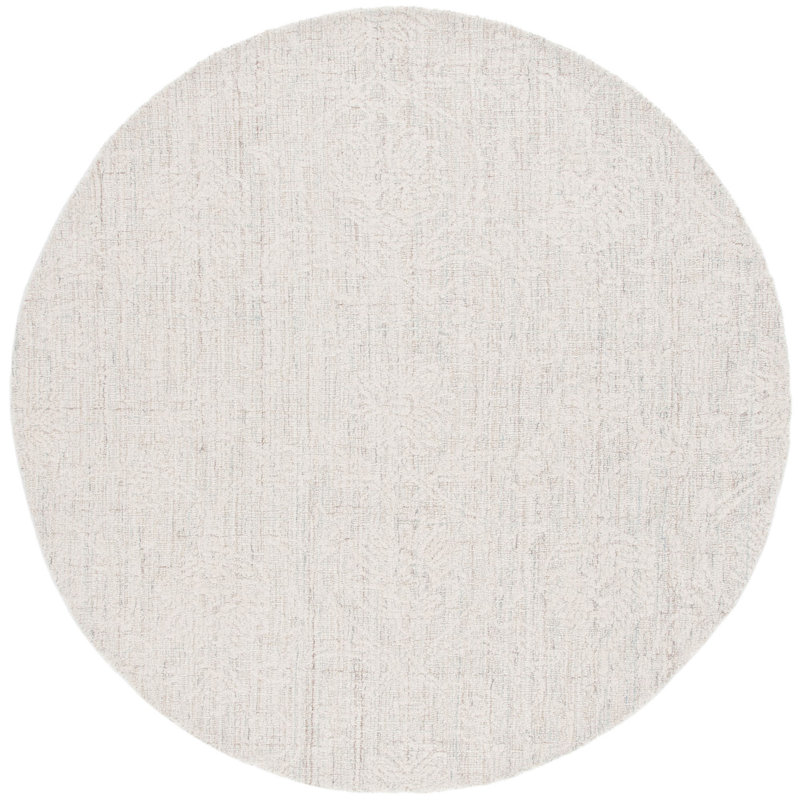 Ebony Hand Tufted Wool Cotton Pet Damask Rug in Blue/Ivory, Round 6'