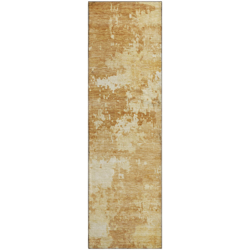 Premium Machine Washable Mayfield AMF2142 abstract Rug, 2'3" x 7'6" Runner, Copper