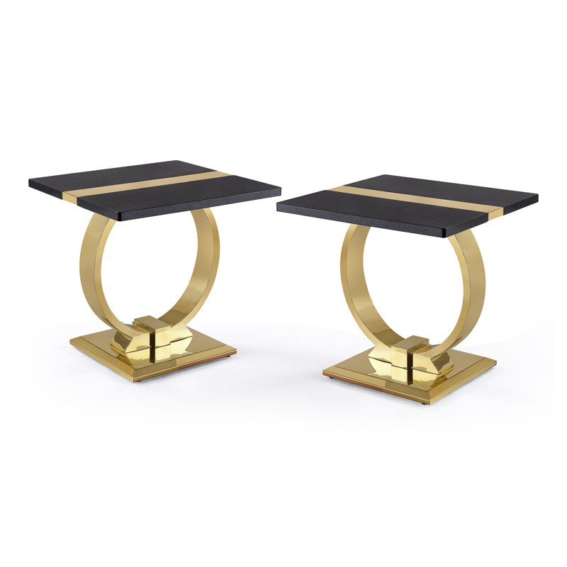 Ensemble de tables de bout en O 2 pièces avec base en tréteaux, Gold