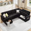 Canapé-lit d'angle Belrose en forme de U avec lit gigogne et rangement pour salon, noir-1849151008