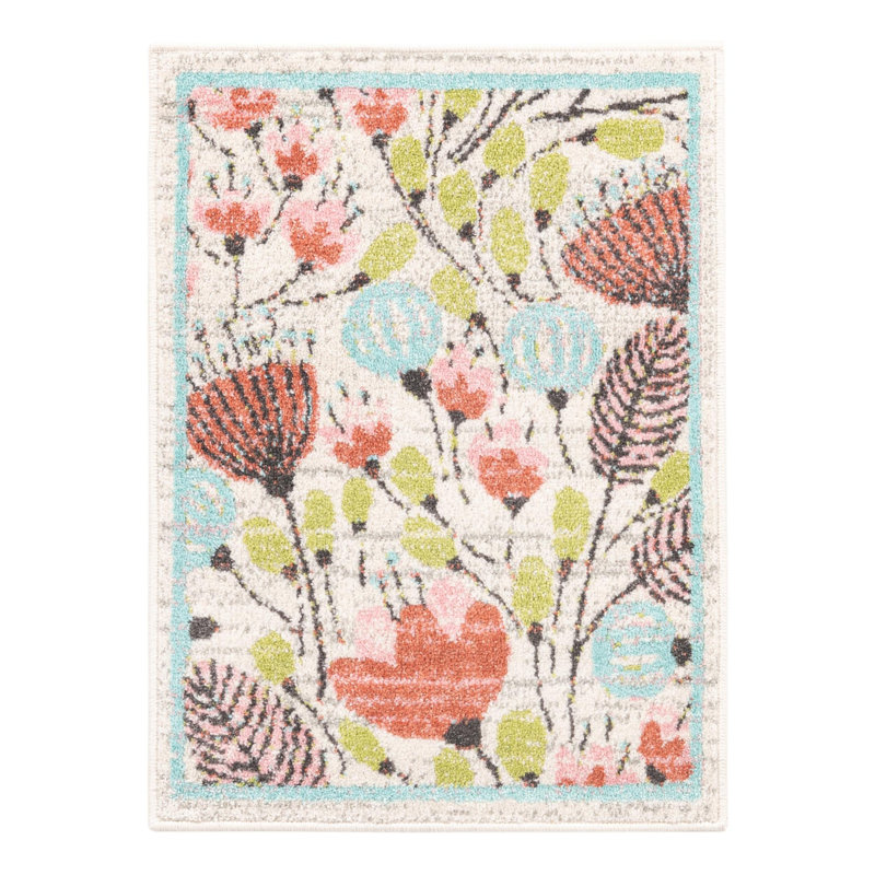 Whimsy Kids Floral Polypropylene Plastic Rug, Rectangle 2'2" x 2'11"