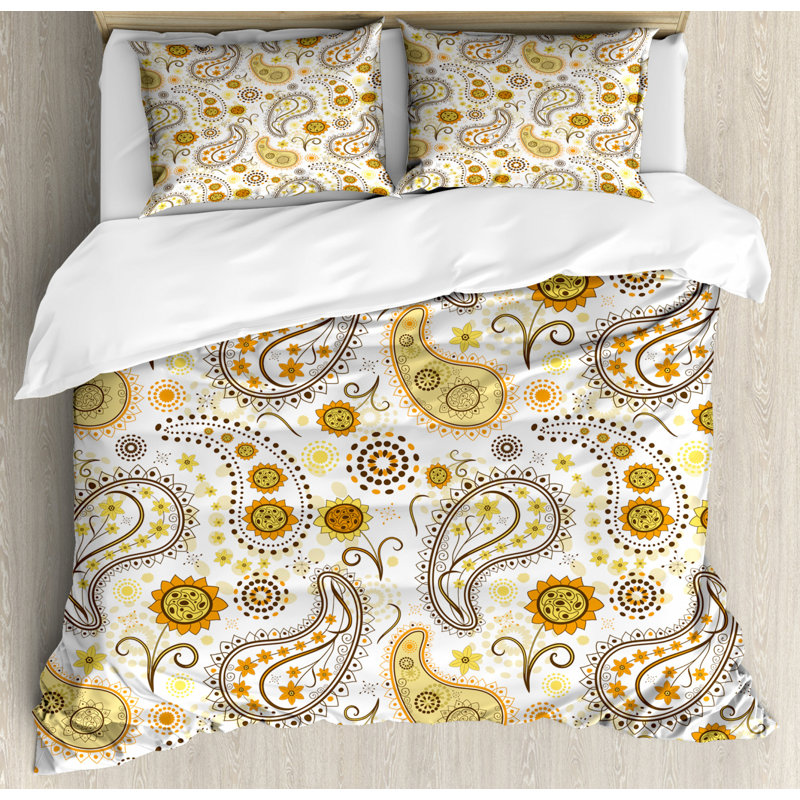 Traditional Polyester Paisley Duvet Cover, Queen Duvet Cover + 2 Pillow Shams