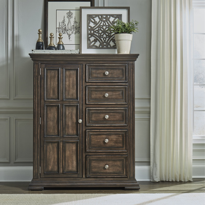 Temple Cloud 5 Drawer Door Chest w/ Adjustable Shelves, Brown