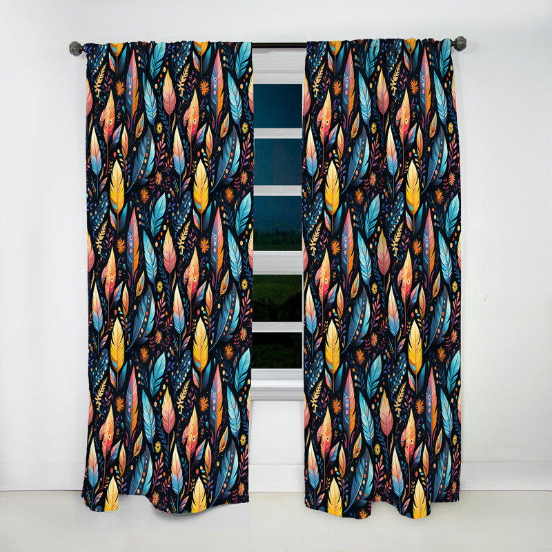 Tribal Dreamscape Feather Boho Motif V - Rideau obscurcissant abstrait Boho - 1 panneaux, L 52 po x L 90 po
