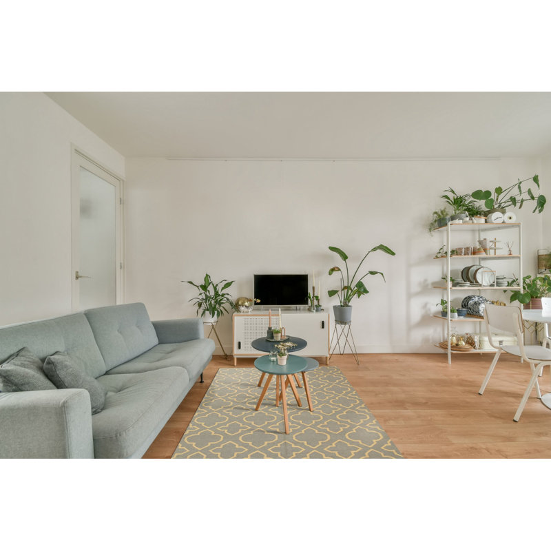 5x8 Blue Flat Weave Wool Trellis Pattern Geometric Modern Contemporary Carpet Rug