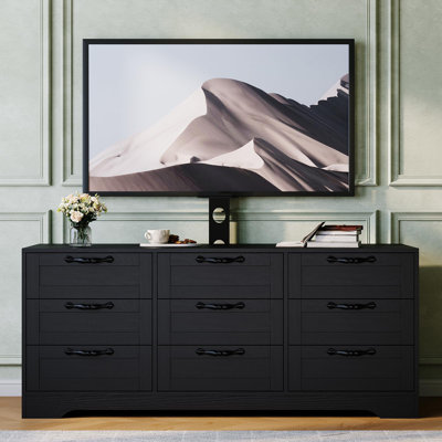 9 Drawer Dresser TV Stand with Mount for 32-85 in TVs, Modern Entertainment Center with Drawers, Media Console Table for Bedroom Living Room, Black