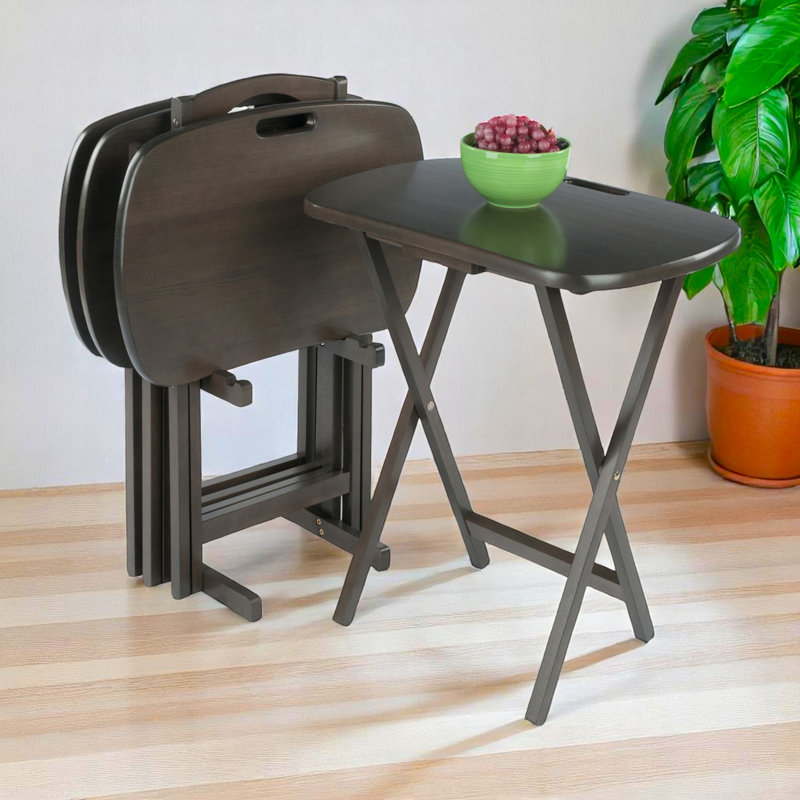 Ensemble de tables à collation en bois massif 5 pièces Griffin, fini gris foncé, L 22,64 po x P 15,48 po, Gris foncé