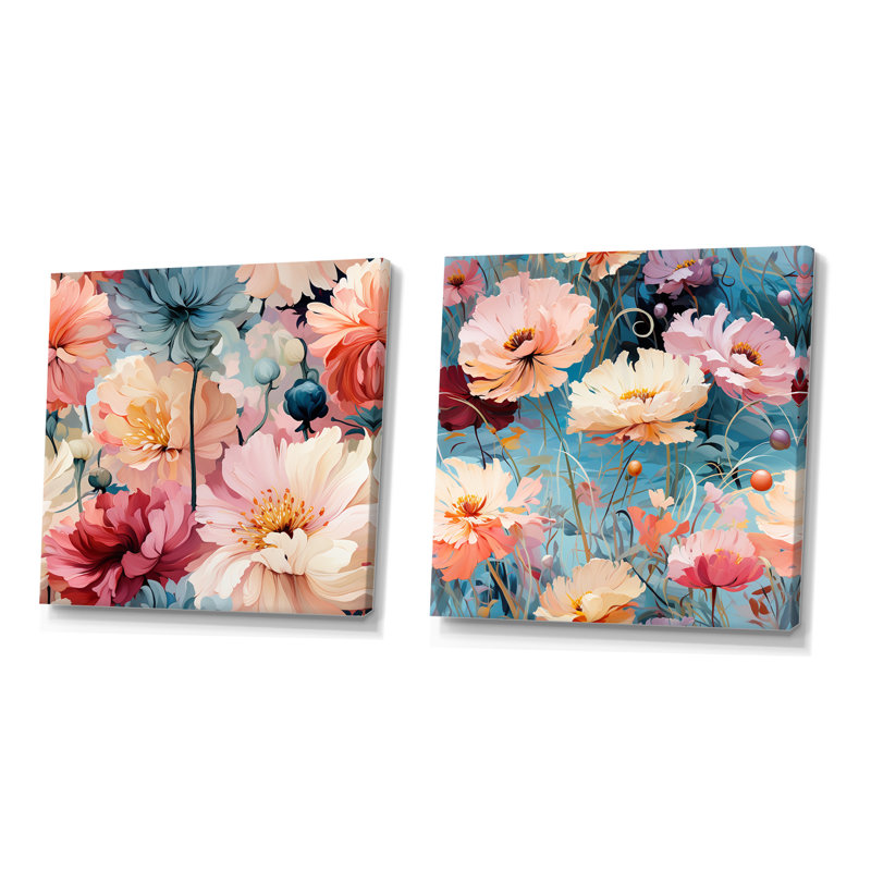 Lisieux - ensemble de 2 reproductions d'art sur toile florales, Toile tendue, H 16 po x l 33 po x P 1 po