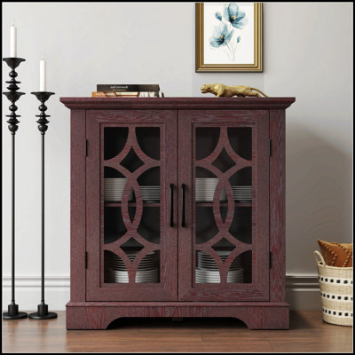 Spacious Sideboard With 2 Clear Tempered Glass Doors And Adjustable Shelf For Dining And Living Room Storage