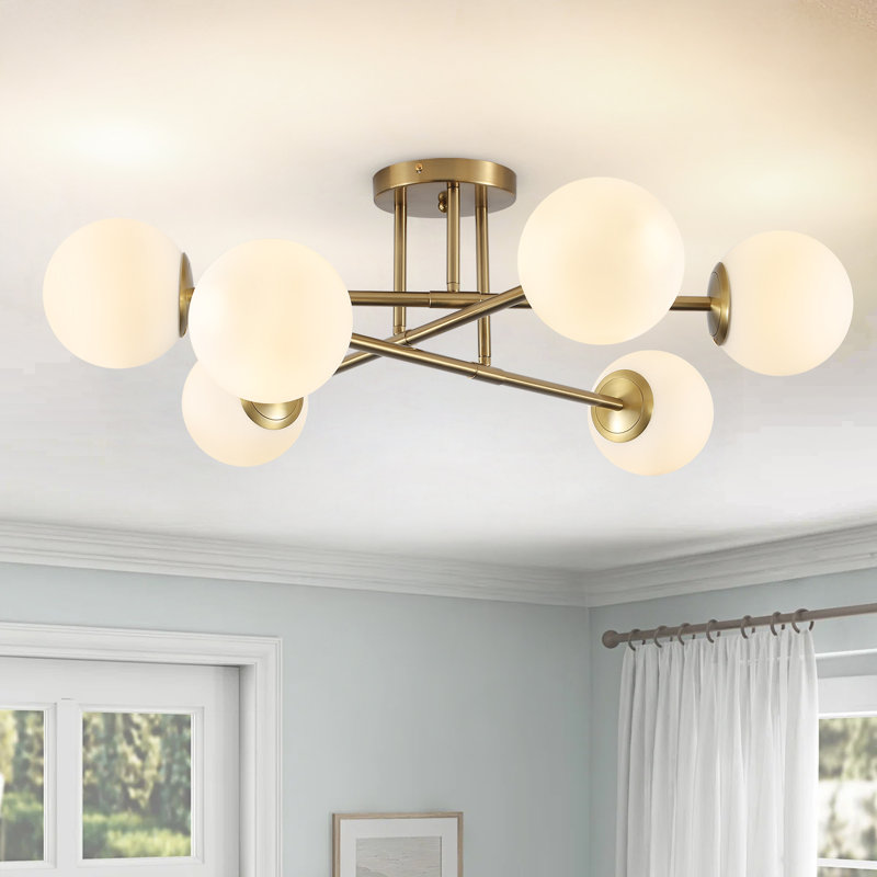 Semi Flush Mount Ceiling Light Fixture, 6 Lights Modern Sputnik Chandelier Ceiling Lamp With E26 Bulb Base, Light Fixtures Ceiling Mount For Bedroom Kitchen Living Room Hallway