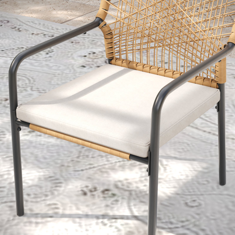 7-Pieces Patio Round Outdoor Dining Set With Wicker Stackable Chair, Gray Woodlike