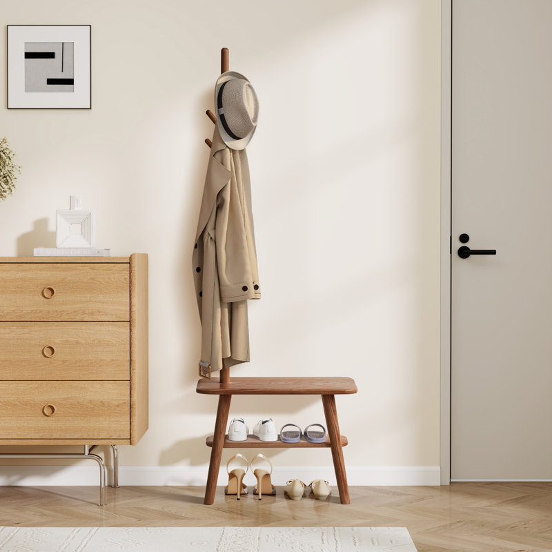 Solid Wood Hall Tree With Shoe Storage,Entryway Bench With Coat Rack Stand