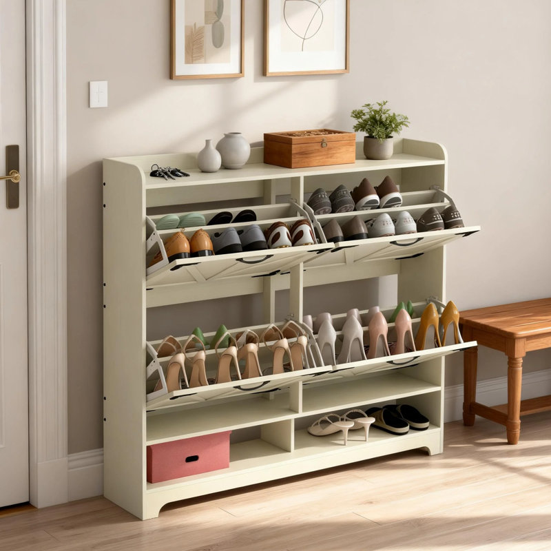 Armoire de rangement à chaussures 24 paires avec 4 tiroirs rabattables, organisateur de rangement à chaussures pour le vestibule