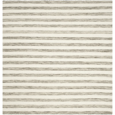 Emek Hand Woven Flat Weave Wool/Cotton Striped Rug in Brown/Ivory