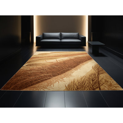Tapis brun rustique lavable à la machine Oyan Savanna