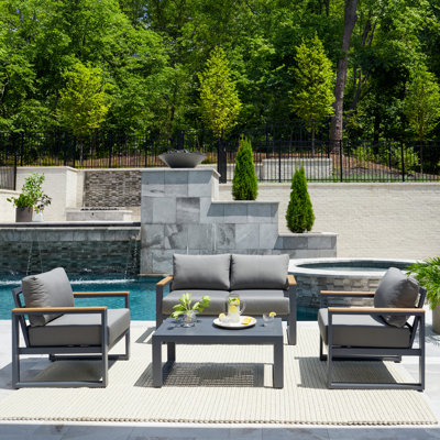 Deemer 4 Piece Sunbrella Outdoor Patio Seating Set - Canvas Charcoal by Hokku Designs