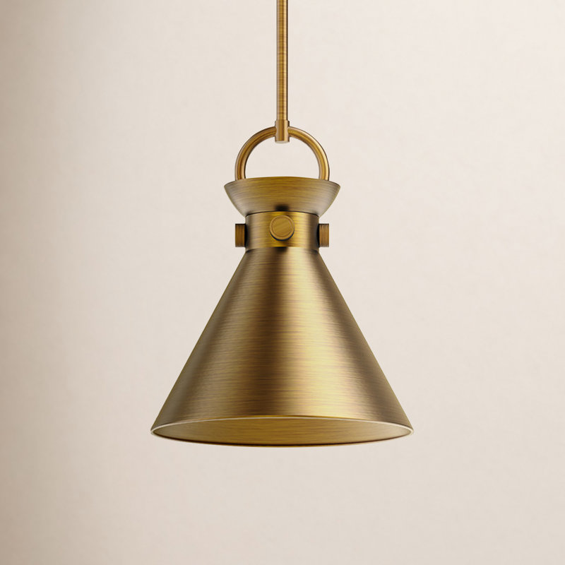 Luminaire suspendu conique simple à 1 lumière Tiney, Doré vieilli, Or, H 12,75 po x l 10,5 po x P 10,5 po