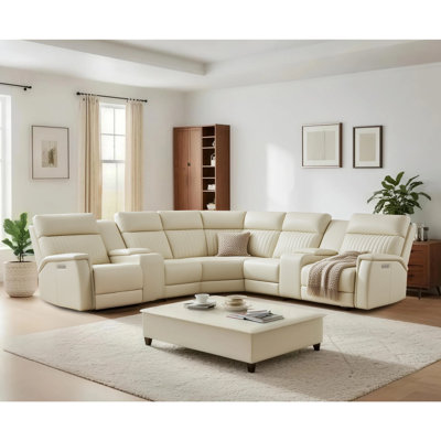 One Genuine Leather Reclining Sectional Power Triple-Motor Recline Sofa by Latitude Run