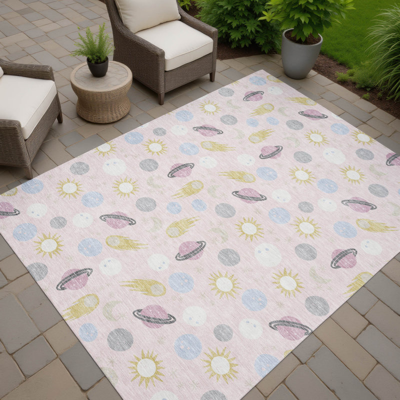 Machine Washable Indoor/Outdoor Chantille ACN2581 Kids Rug, Pink, 5' x 7'6"